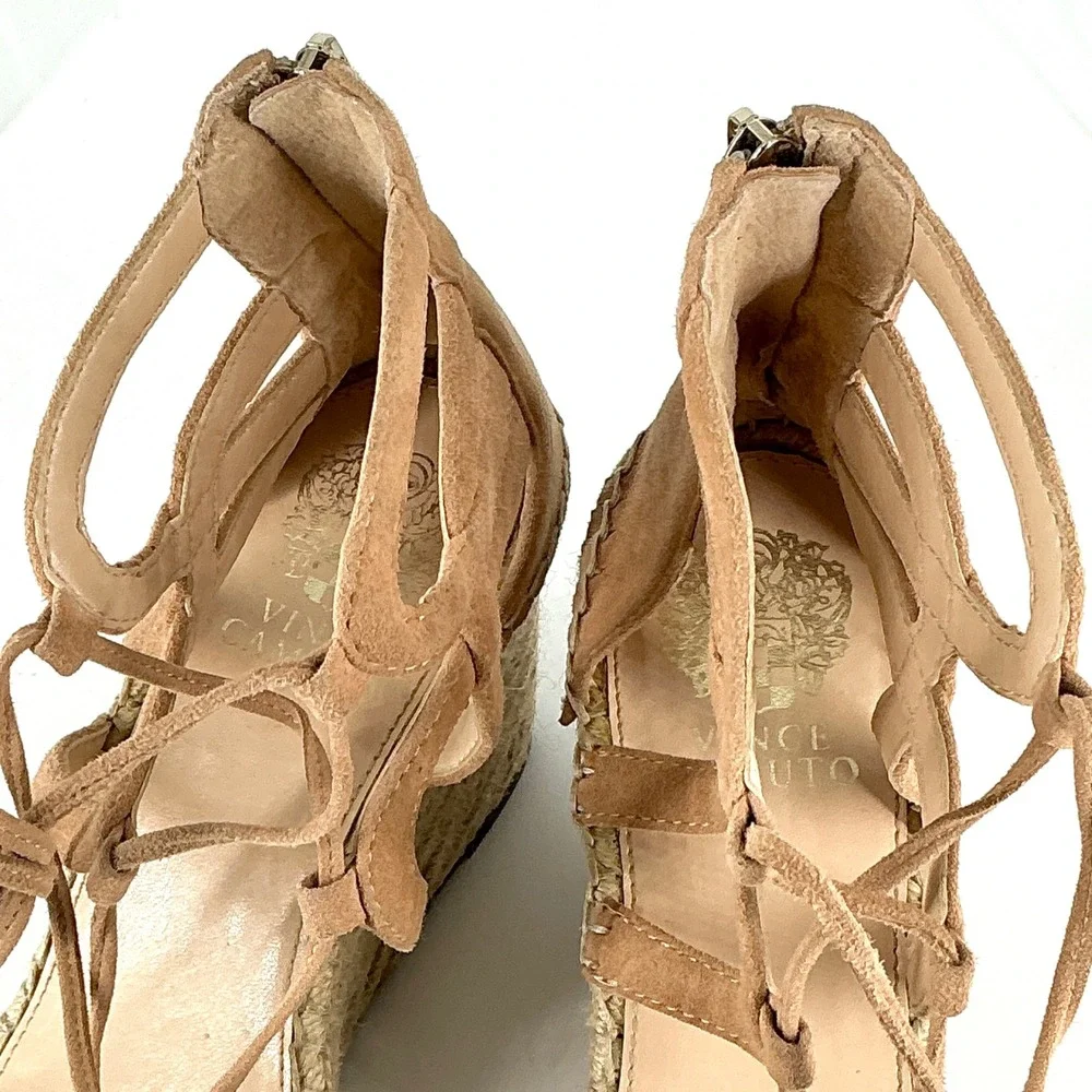 Vince Camuto Size 10 Tan Suede‎ Lace Up Espadrille Wedge Sandals NEW Tannon $159